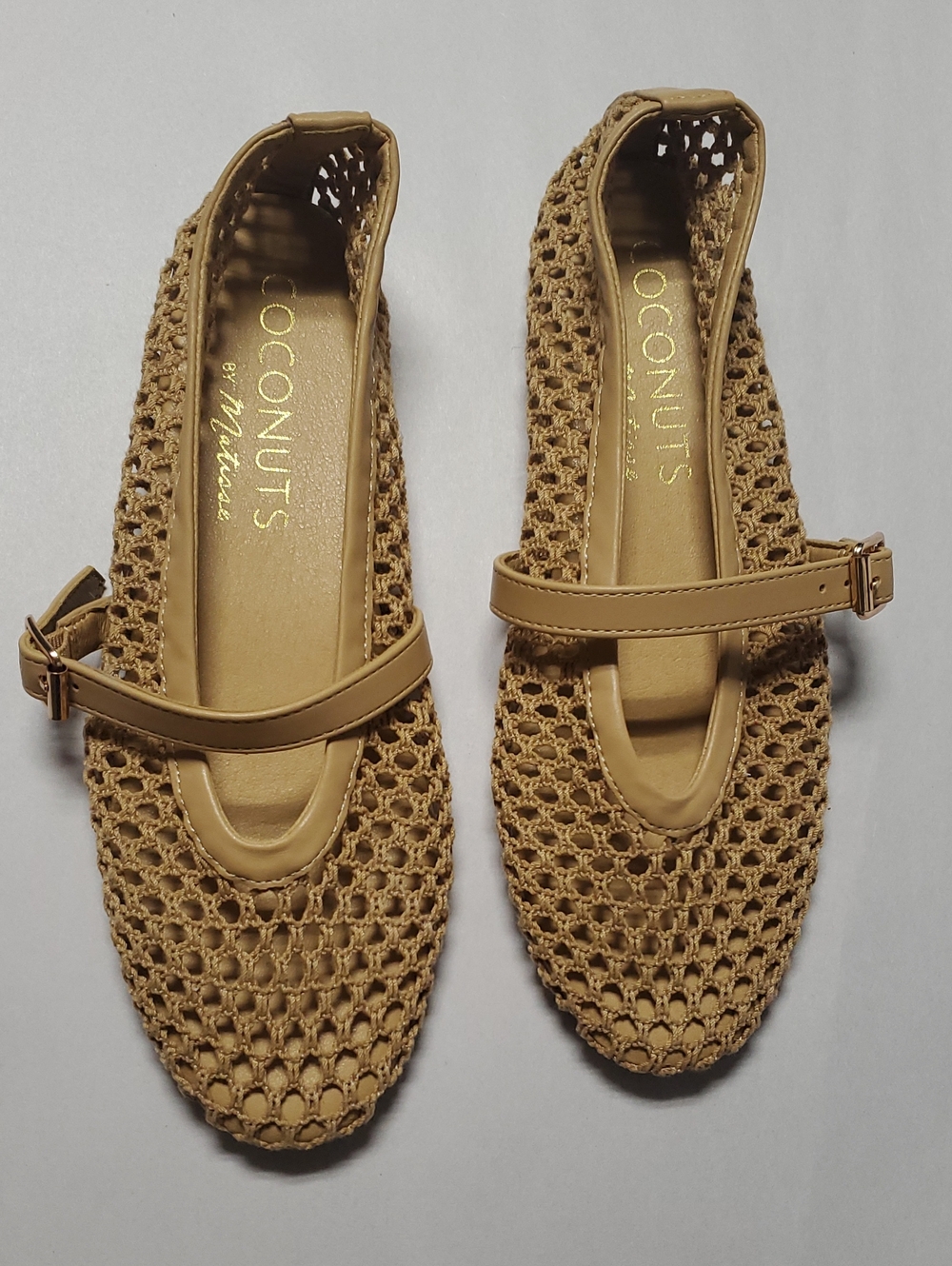 Coconuts By Matisse Nolita Fishnet Mary Jane Ballet Flat in Tan Size 8 - Picture 2 of 11
